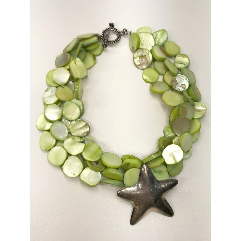 Sally C. Treasures SX Puffy Starfish MOP Shell Statement Necklace 925 Sterling S